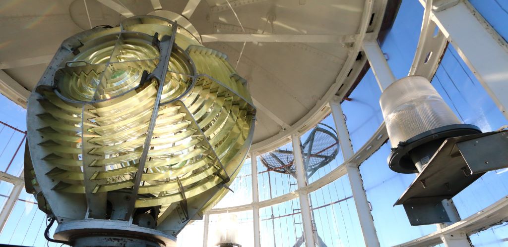 The old and new lanterns in the light room at the lighthouse of Bengtskär